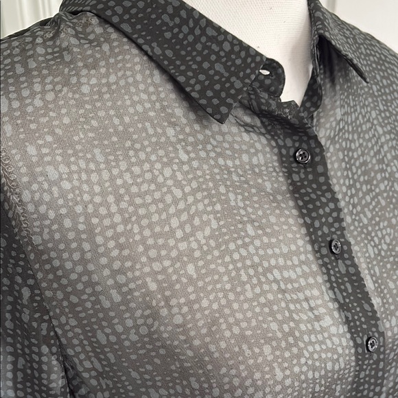 Eileen Fisher Silk Chiffon Sheer Black Button-Up Blouse Size Medium - Picture 2 of 5